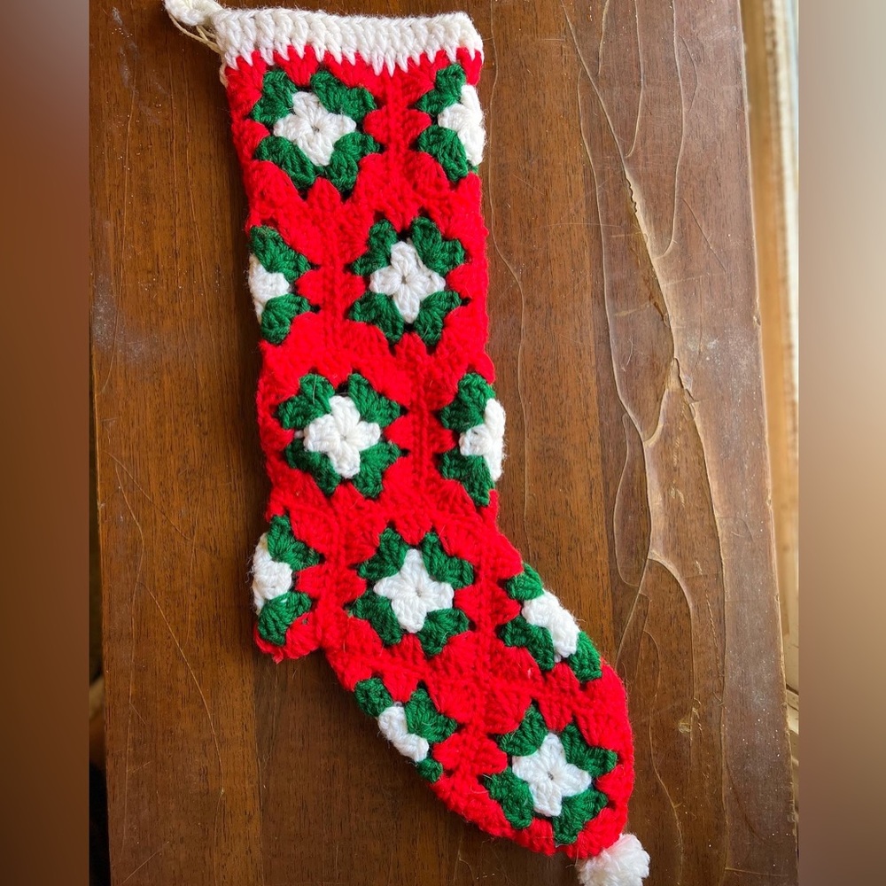 Vintage Hand knitted Grannysquare stocking